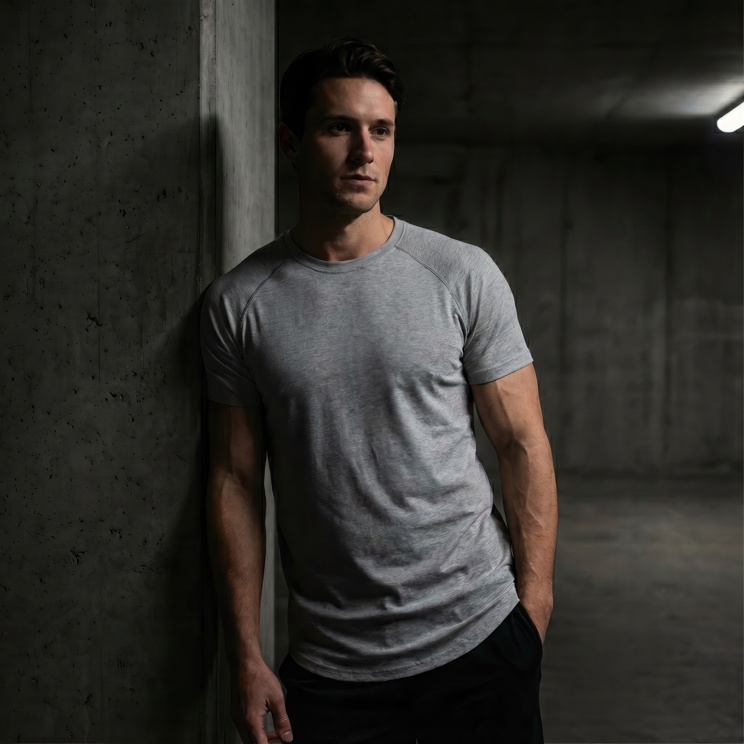 AVERON FitFlex Tee lifestyle - grey raglan - chest waist arms
